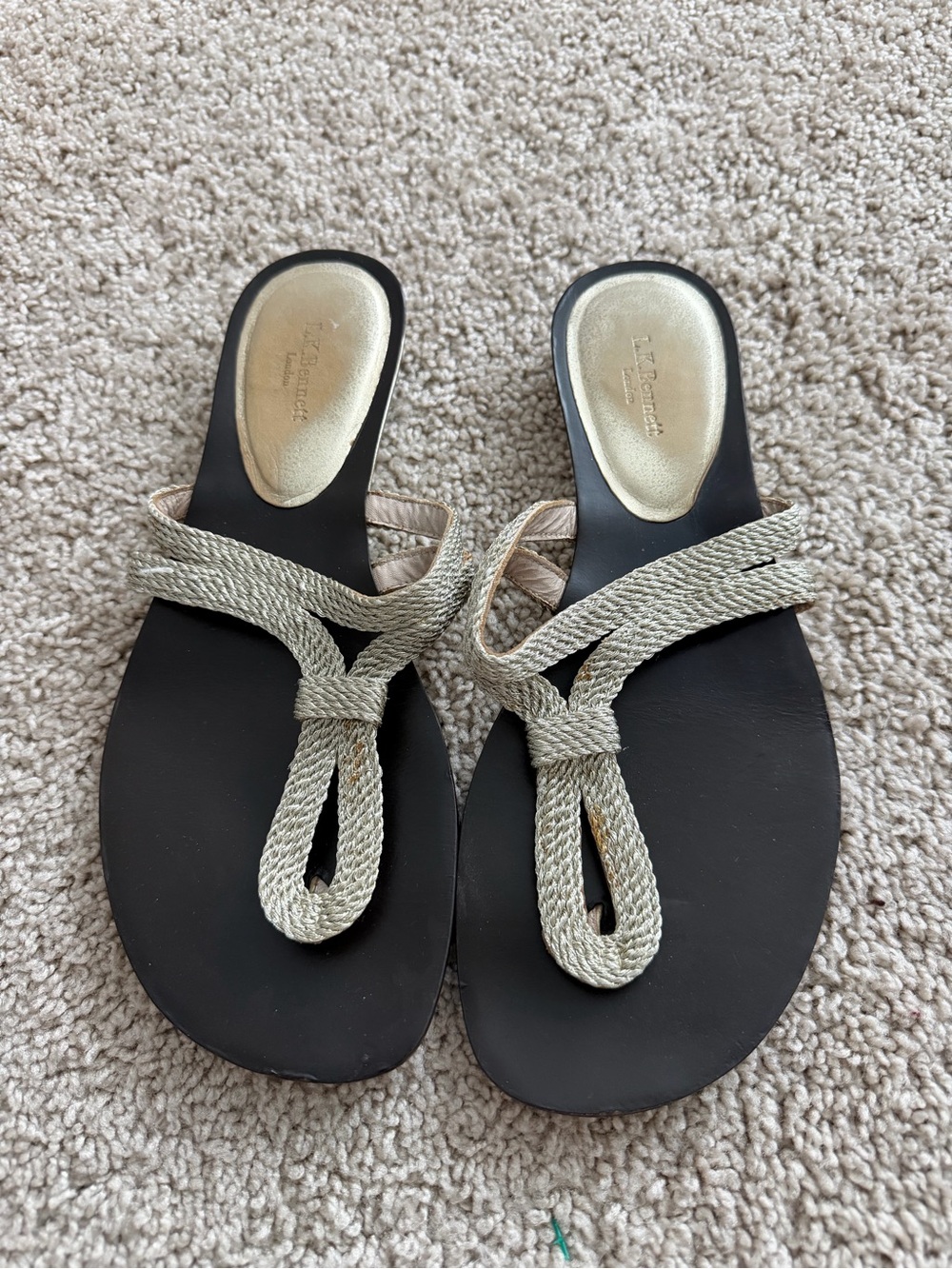 L.K. Bennett London Metallic Rope T-Strap Flat Sandals Size 41 US Size 10